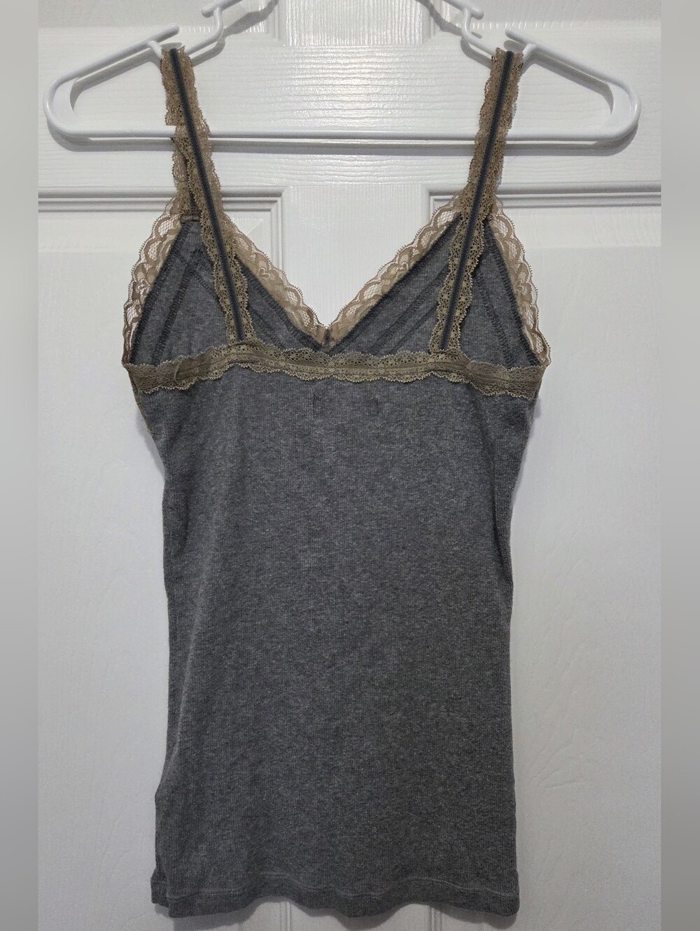 Vintage Y2K Hollister Grey Ribbed Lace Trim Cami Tank Top Sz Medium grunge fairy - Picture 5 of 9